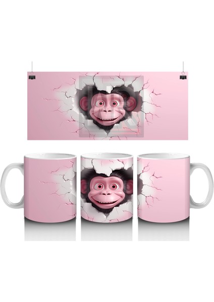 Kalpli Çatlakta Gülümseyen Sevimli Şempanze – Baskılı Kahve Kupası