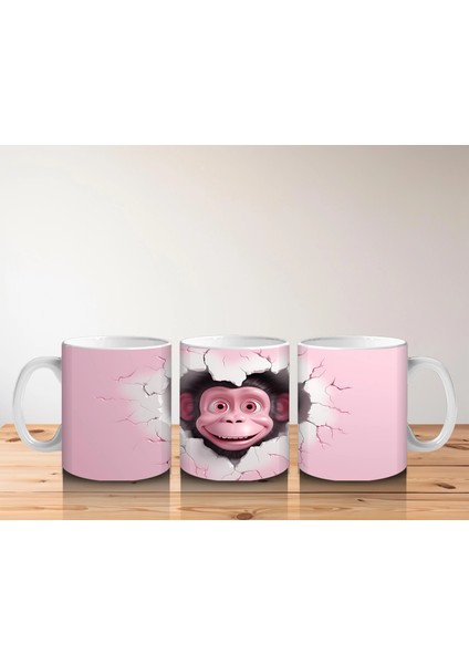 Kalpli Çatlakta Gülümseyen Sevimli Şempanze – Baskılı Kahve Kupası indirimleri