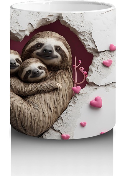 Kalp Tutan Şapkalı Sevimli Tembel Hayvan – Baskılı Kahve Kupası modelleri