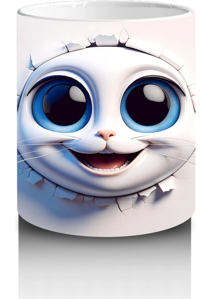 Gözleri Kocaman Sevimli Beyaz Maskot Yüzü – Baskılı Kahve Kupası modelleri