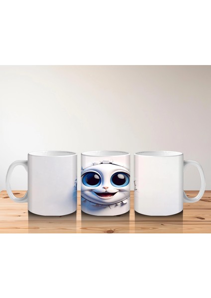 Gözleri Kocaman Sevimli Beyaz Maskot Yüzü – Baskılı Kahve Kupası indirimleri