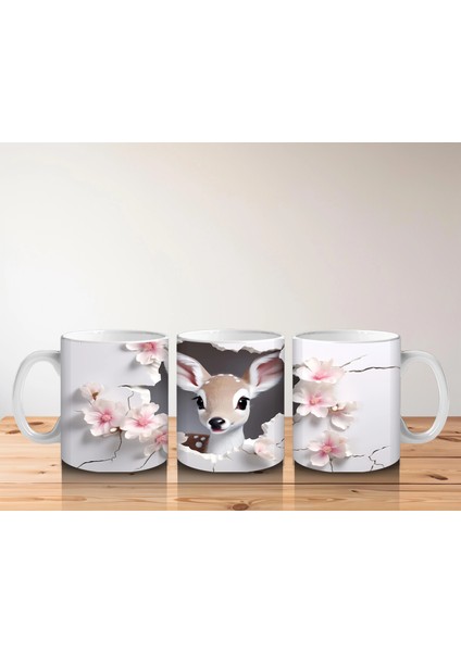 Pembe Çiçekler Arasında Bakan Sevimli Geyik – Baskılı Kahve Kupası indirimleri