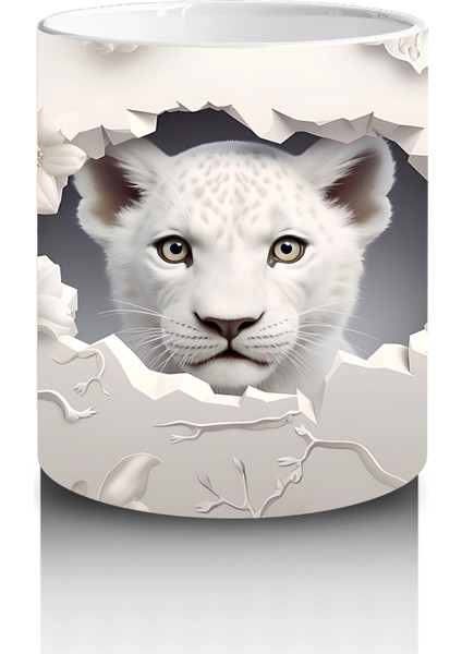 Beyaz Çiçekli Çatlakta Bakan Sevimli Kaplan – Baskılı Kahve Kupası modelleri