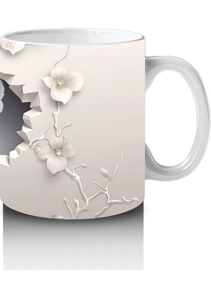 Beyaz Çiçekli Çatlakta Bakan Sevimli Kaplan – Baskılı Kahve Kupası fırsatları