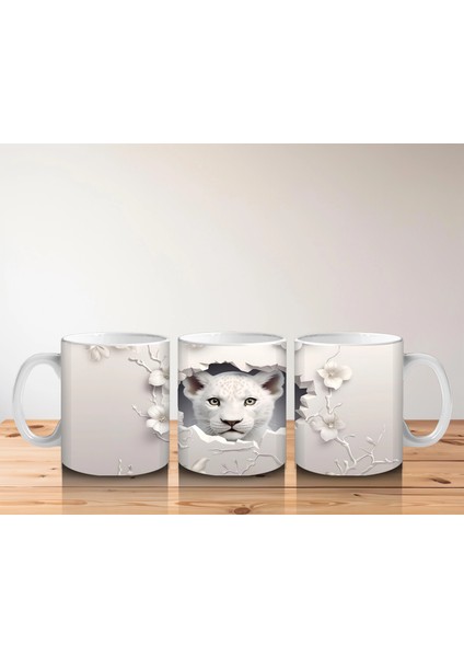 Beyaz Çiçekli Çatlakta Bakan Sevimli Kaplan – Baskılı Kahve Kupası indirimleri