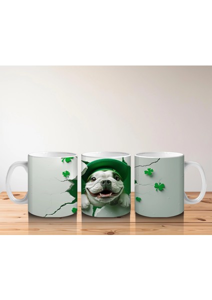 Yonca Yapraklarıyla Çevrili Sevimli Bulldog – Baskılı Kahve Kupası indirimleri