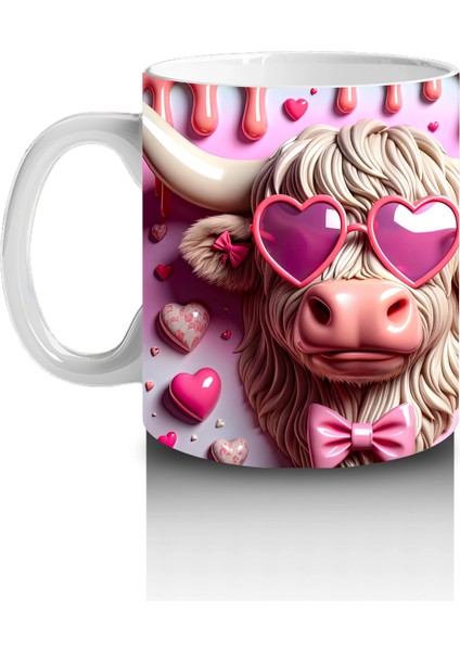 Sevimli Suratlı Kalpli Fonlu Pembe Buzağılar – Baskılı Kahve Kupası fiyatları