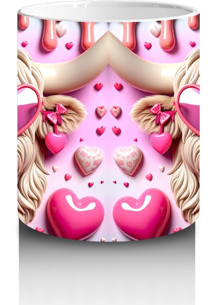 Sevimli Suratlı Kalpli Fonlu Pembe Buzağılar – Baskılı Kahve Kupası modelleri