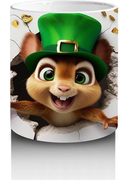 Yeşil Şapkalı Neşeli Sincap Karakteri – Baskılı Kahve Kupası modelleri