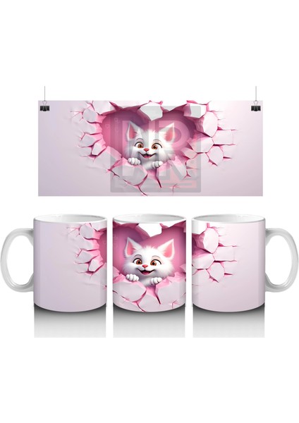 Kalp Çatlağından Bakan Kedicik – Baskılı Kahve Kupası