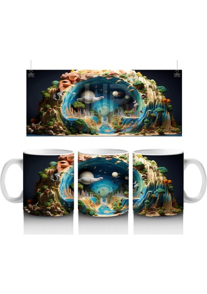 Masalsı Mantar Evreni ve Renkli Dünya – Baskılı Kahve Kupası