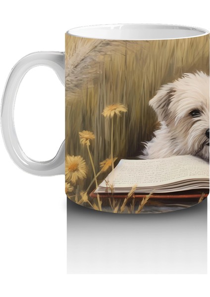 Açık Kitap Üzerinde Oturan Gözlüklü Yavru Köpek – Baskılı Kahve Kupası fiyatları