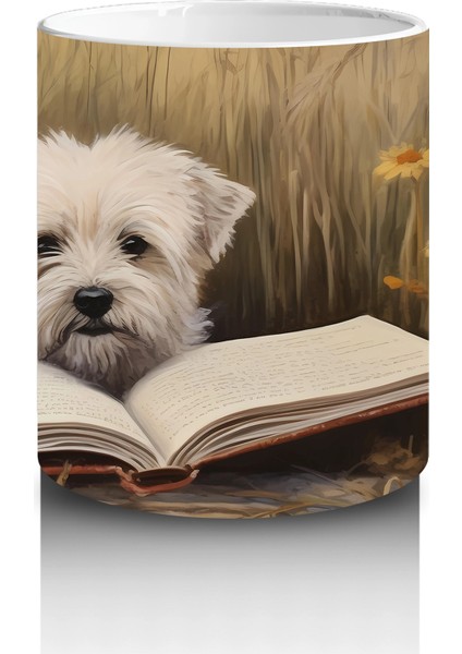 Açık Kitap Üzerinde Oturan Gözlüklü Yavru Köpek – Baskılı Kahve Kupası modelleri