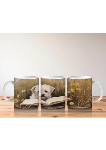 Açık Kitap Üzerinde Oturan Gözlüklü Yavru Köpek – Baskılı Kahve Kupası indirimleri