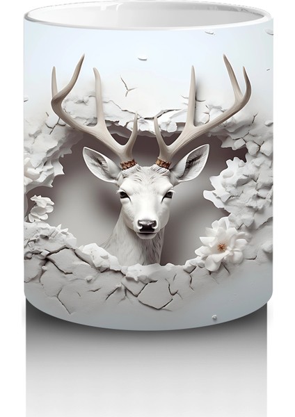 Minimal Gri Tonlarda Çatlakta Beliren Geyik – Baskılı Kahve Kupası modelleri