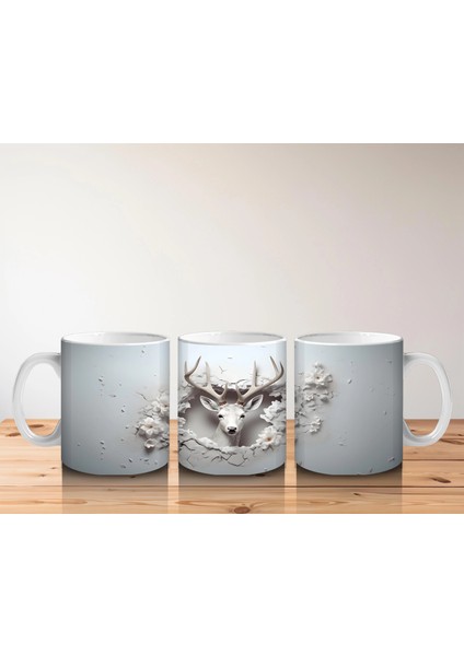 Minimal Gri Tonlarda Çatlakta Beliren Geyik – Baskılı Kahve Kupası indirimleri