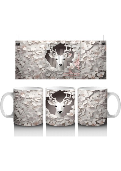 Çatlak Duvardan Bakan Soyut Geyik Figürü – Baskılı Kahve Kupası