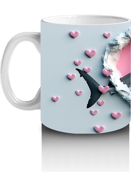 Kalp Şeklindeki Çatlaktan Bakan Sevimli Köpek Balığı – Baskılı Kahve Kupası fiyatları