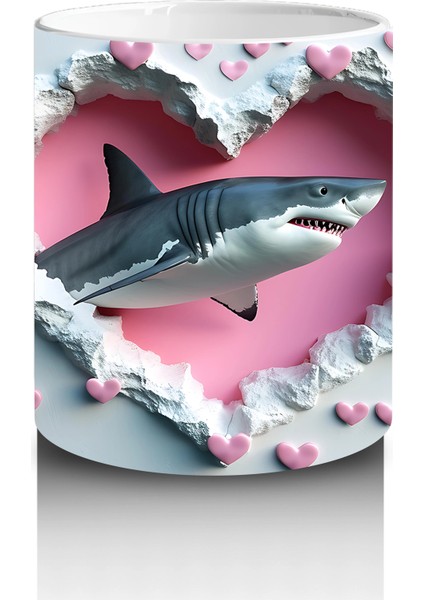 Kalp Şeklindeki Çatlaktan Bakan Sevimli Köpek Balığı – Baskılı Kahve Kupası modelleri