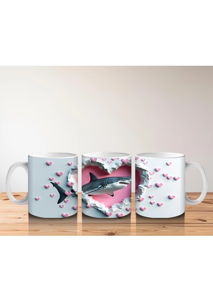 Kalp Şeklindeki Çatlaktan Bakan Sevimli Köpek Balığı – Baskılı Kahve Kupası indirimleri