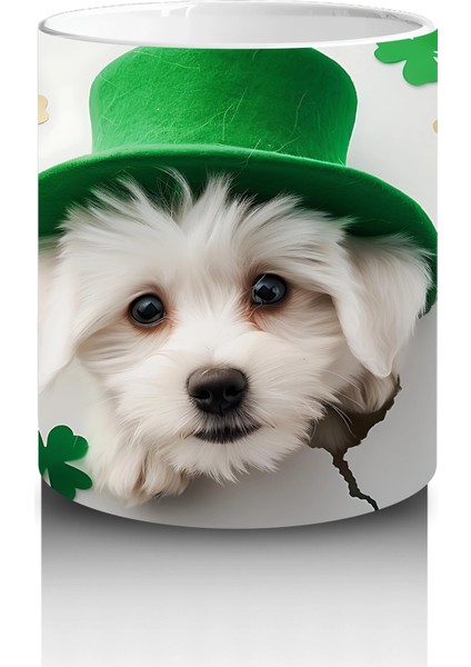 St. Patrick Şapkalı Çatlakta Sevimli Yavru Köpek – Baskılı Kahve Kupası modelleri