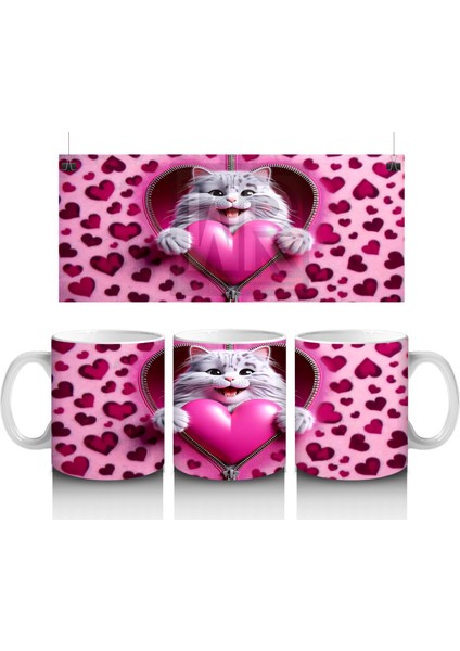 Kalpli Yastığa Sarılmış Gri Kedi – Baskılı Kahve Kupası