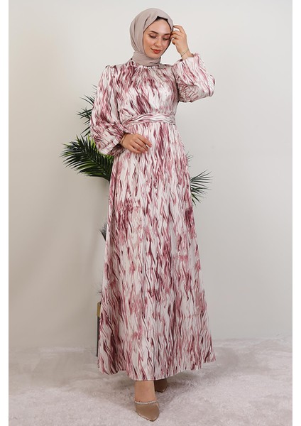 Dalga Desen Saten Elbise Pembe fırsatları