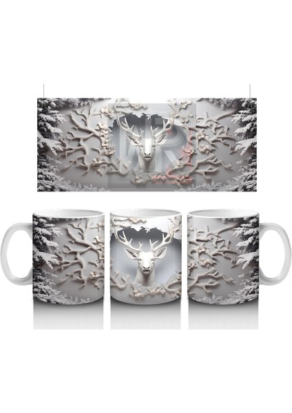 Kış Manzarasında Çatlak Duvardan Bakan Geyik – Baskılı Kahve Kupası