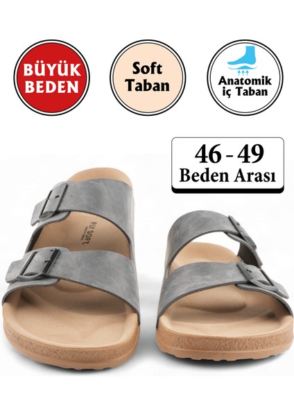 Gri Renk Anatomik Taban Erkek Terlik (Büyük Beden 46-49)