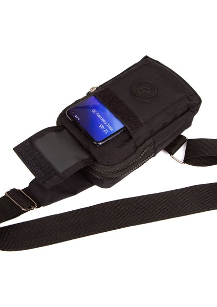 Siyah Keten Kumaş Belgrat Telefon Bölmeli Çapraz Göğüs ve Omuz Çantası NEW203