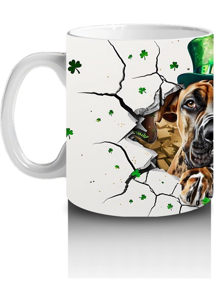 Şapkalı Boksör Köpek ve Yonca Teması – Baskılı Kahve Kupası fiyatları