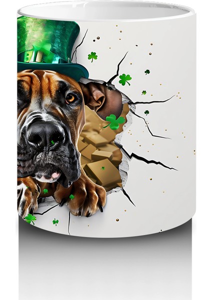 Şapkalı Boksör Köpek ve Yonca Teması – Baskılı Kahve Kupası modelleri