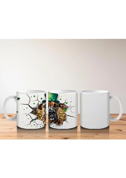 Şapkalı Boksör Köpek ve Yonca Teması – Baskılı Kahve Kupası indirimleri