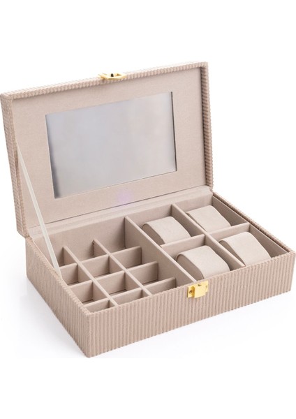 Aynalı Kadife Takı Kutusu, Organizer, 25X16X7 Cm, Kahverengi fiyatları