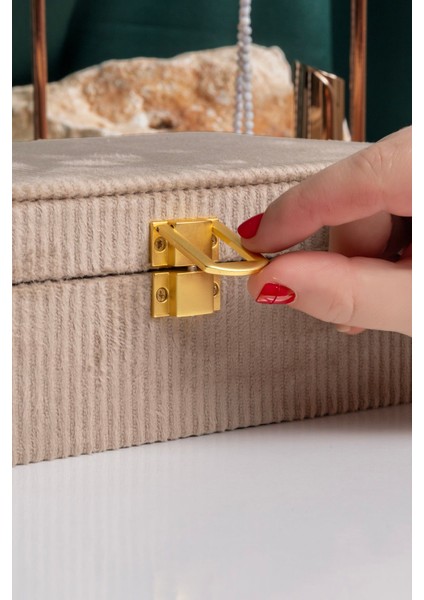 Aynalı Kadife Takı Kutusu, Organizer, 25X16X7 Cm, Kahverengi indirimleri