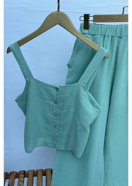 Askılı Müslin Mint Pijama Takımı