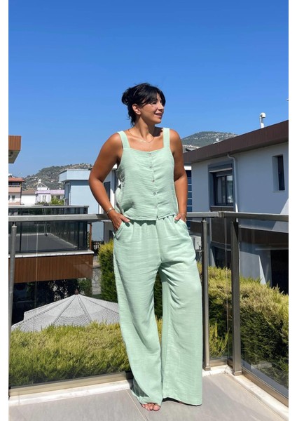 Askılı Müslin Mint Pijama Takımı indirimleri