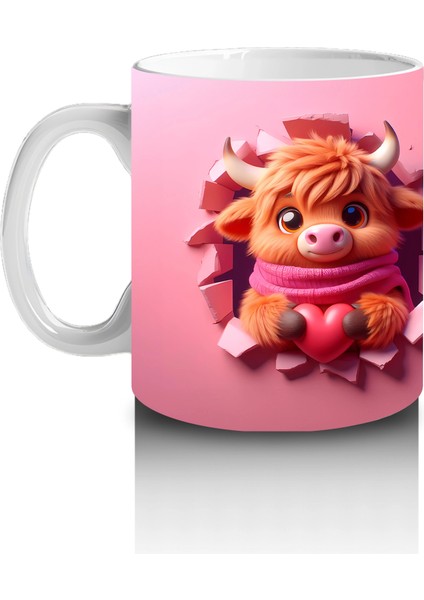 Pembe Fon Üzerinde Sevimli Maskot Buzağı Karakteri – Baskılı Kahve Kupası fiyatları