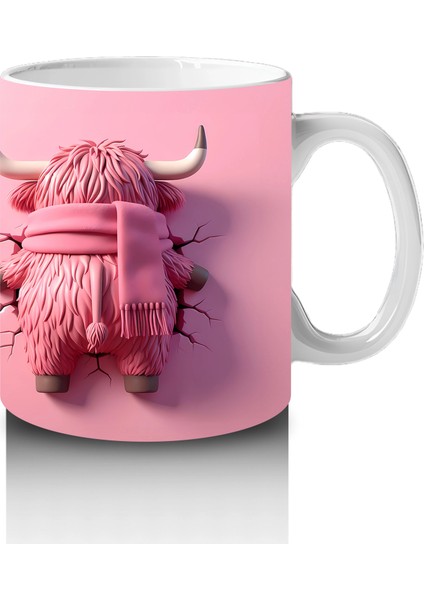 Pembe Fon Üzerinde Sevimli Maskot Buzağı Karakteri – Baskılı Kahve Kupası fırsatları