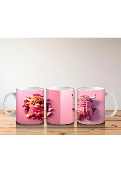 Pembe Fon Üzerinde Sevimli Maskot Buzağı Karakteri – Baskılı Kahve Kupası indirimleri