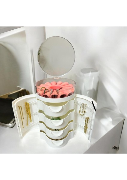 Şık Bej Çekmeceli Kapaklı Takı Düzenleyici Organizer