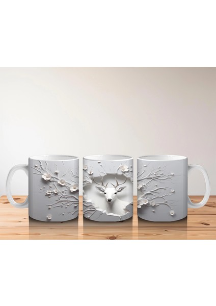 Dallarla Süslenmiş Çatlakta Beliren Beyaz Geyik – Baskılı Kahve Kupası indirimleri