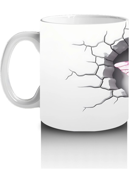 Gri Çatlak Zeminde Kalp Şeklinde Pembe Yusufçuk – Baskılı Kahve Kupası fiyatları