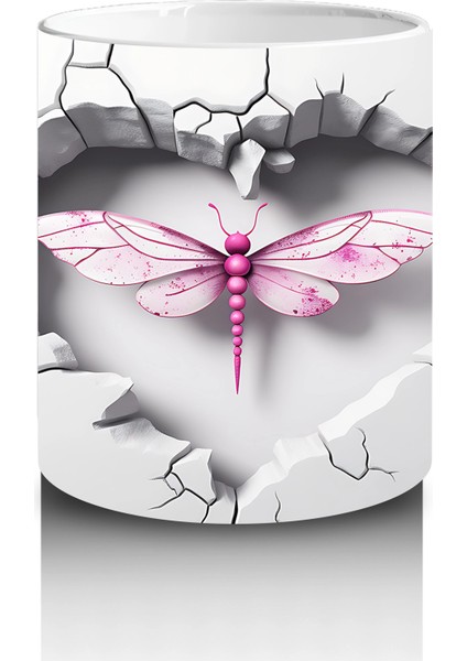 Gri Çatlak Zeminde Kalp Şeklinde Pembe Yusufçuk – Baskılı Kahve Kupası modelleri