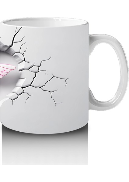 Gri Çatlak Zeminde Kalp Şeklinde Pembe Yusufçuk – Baskılı Kahve Kupası fırsatları