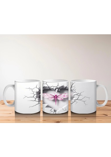 Gri Çatlak Zeminde Kalp Şeklinde Pembe Yusufçuk – Baskılı Kahve Kupası indirimleri