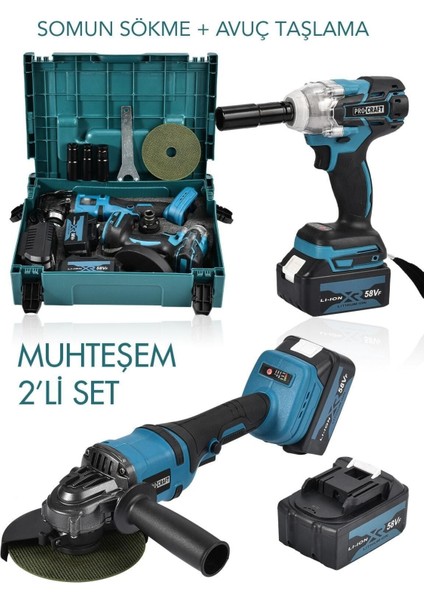 Kablosuz 58VF Ultra 2 Li Set Şarjlı Taşlama ve Somun Sökme 1501-2200W