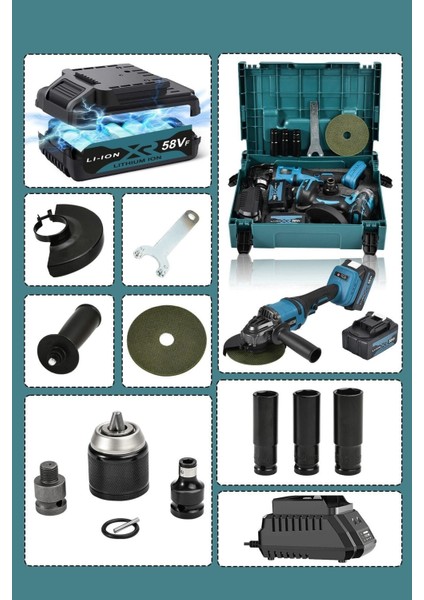 Kablosuz 58VF Ultra 2 Li Set Şarjlı Taşlama ve Somun Sökme 1501-2200W fiyatları