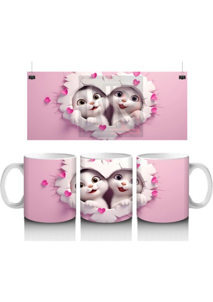 Kalplerle Süslenmiş Çatlakta Sevimli Ayıcıklar – Baskılı Kahve Kupası