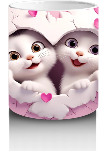 Kalplerle Süslenmiş Çatlakta Sevimli Ayıcıklar – Baskılı Kahve Kupası modelleri